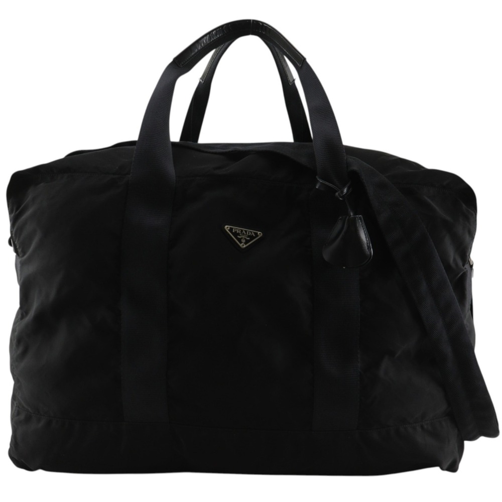 Prada Boston bag, nylon, black, A4 size, double zipper, unisex.